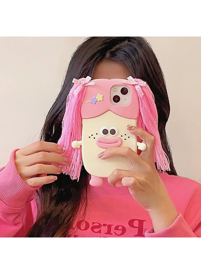 QoKcoahn iPhone 14 Case, Cute 3D Kawaii Phone Cases Funny Braided Sausage Mouth Girl Pink Cartoon Case with Keychain Soft Silicone Gel Drop Protection for Women and Girls - Image 5