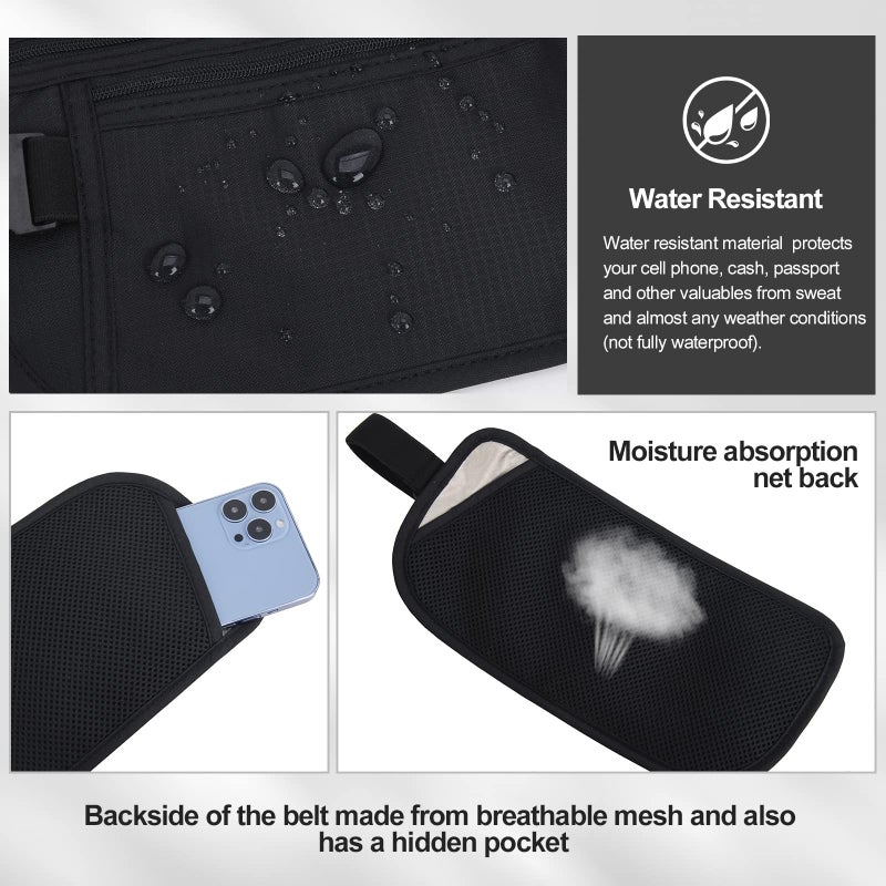 DAITET DAITET Money Belt - Passport Holder Secure Hidden Travel Wallet with RFID Blocking, Undercover Fanny Pack (Black)  - Image 3