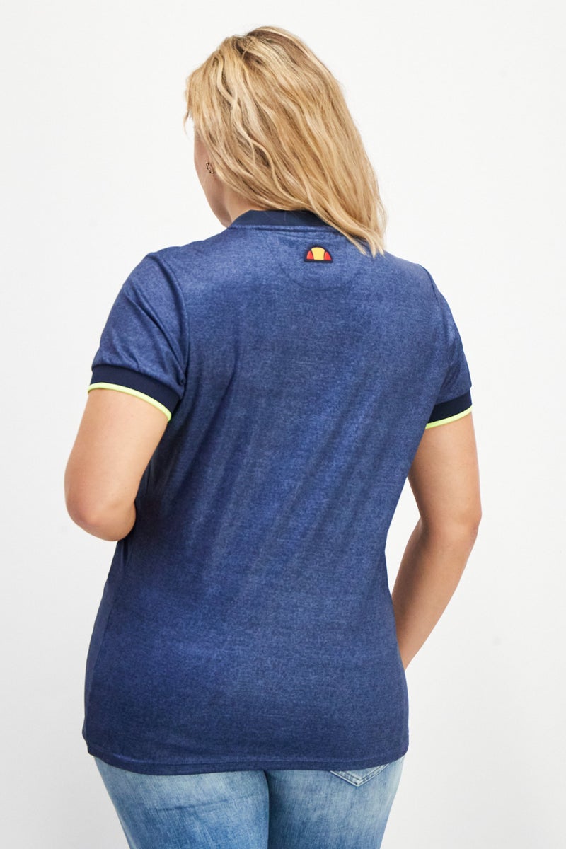 Ellesse Women Stand Collar Short Sleeve Logo Top, Navy - Image 3