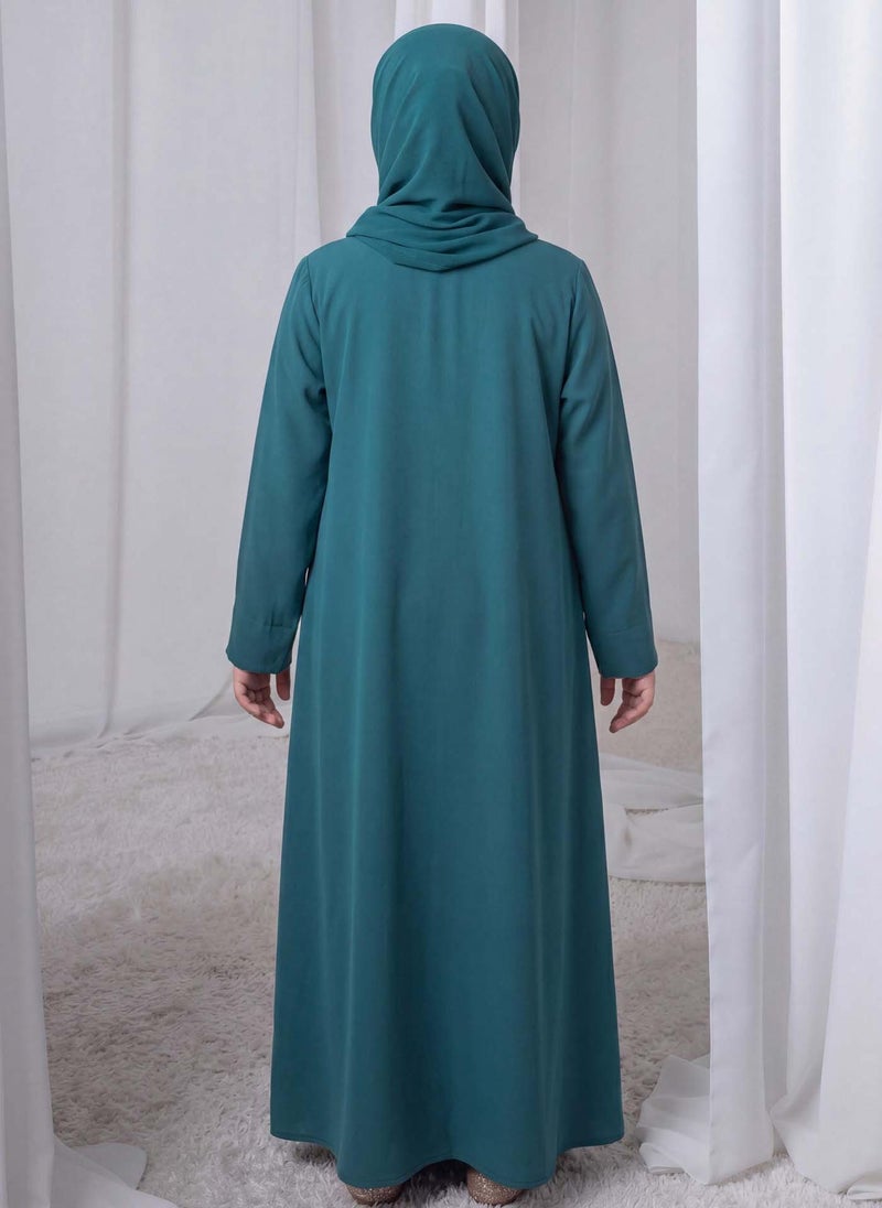 MSquare Fashion Teal Green Kids Abaya with Matching Hijab for Girls Korean Nida Fabric Modest Islamic Dress 8 Colors Available - Image 4