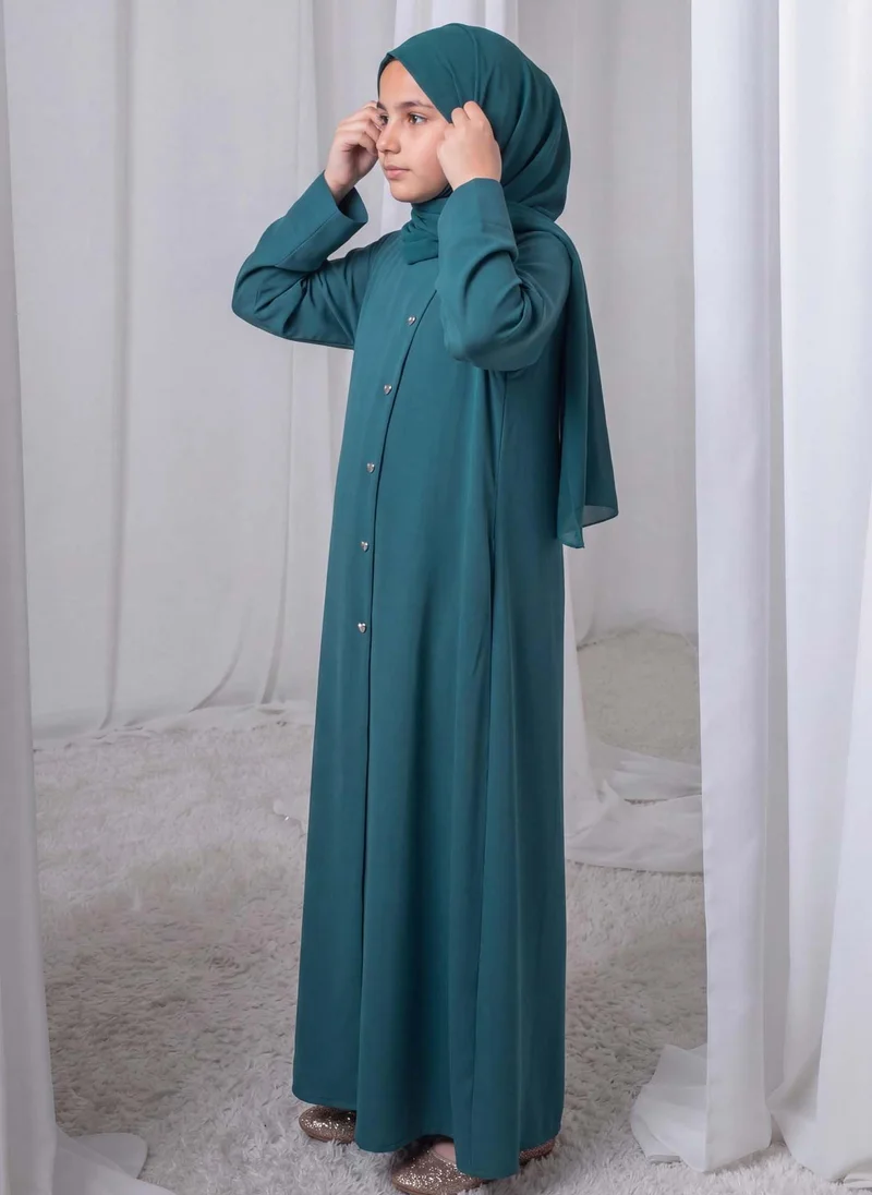 أم سكوير فاشن Teal Green Kids Abaya with Matching Hijab for Girls Korean Nida Fabric Modest Islamic Dress 8 Colors Available
