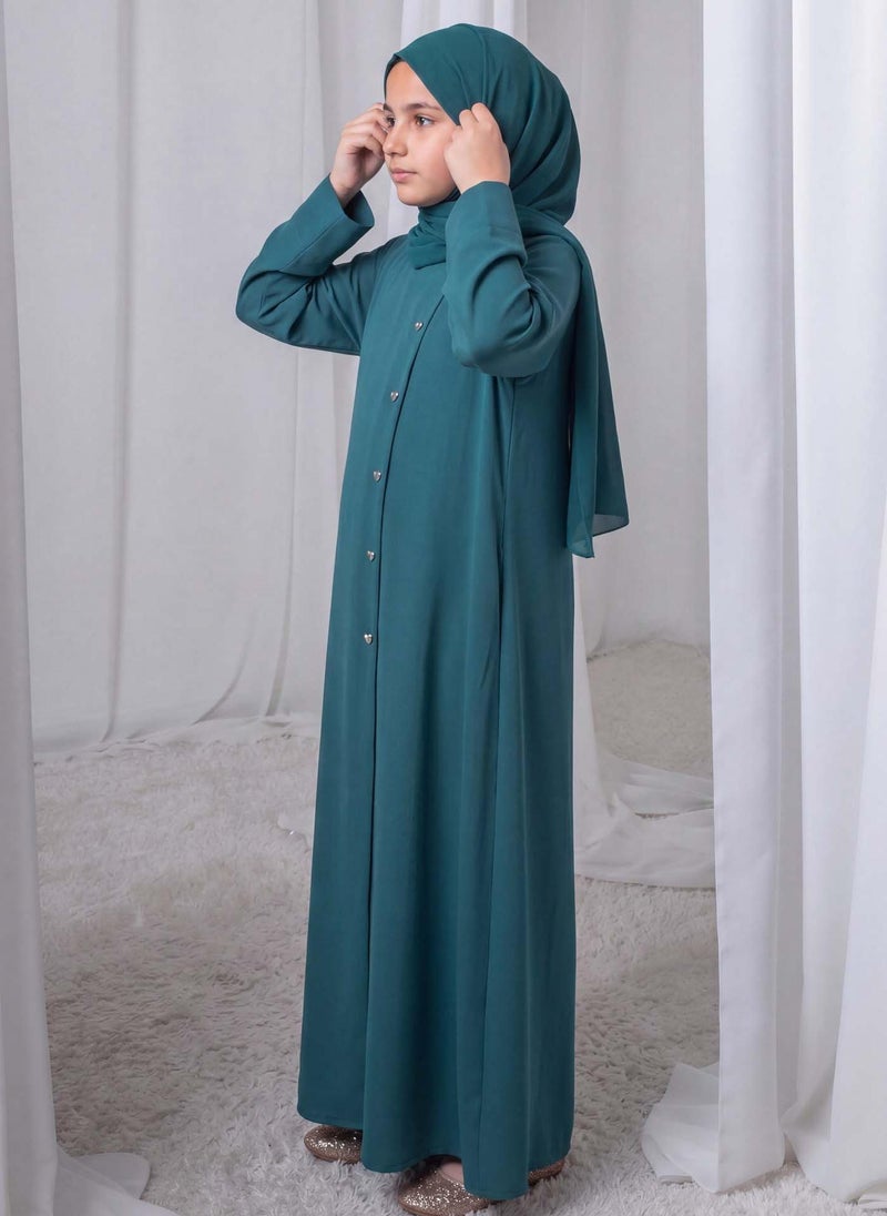 MSquare Fashion Teal Green Kids Abaya with Matching Hijab for Girls Korean Nida Fabric Modest Islamic Dress 8 Colors Available - Image 2