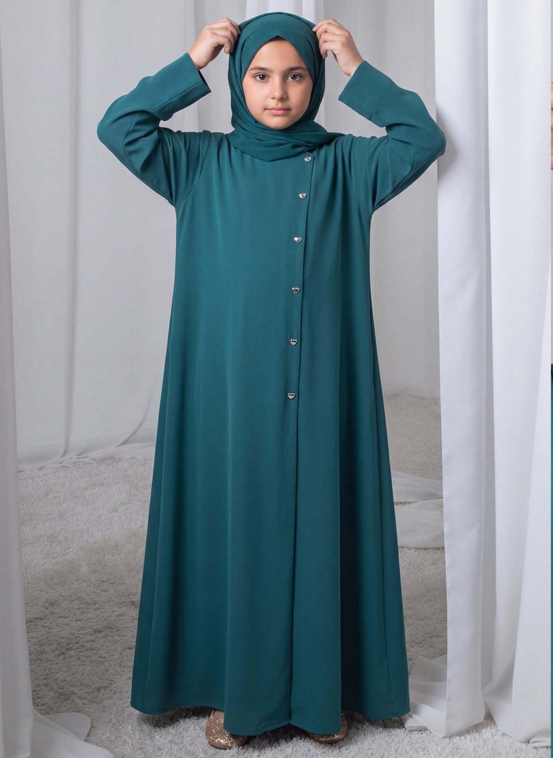 MSquare Fashion Teal Green Kids Abaya with Matching Hijab for Girls Korean Nida Fabric Modest Islamic Dress 8 Colors Available - Image 1