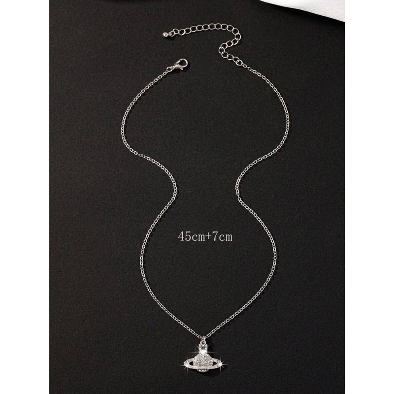 1pc Full Rhinestone Geometric Charm Planet  Necklace - Image 4