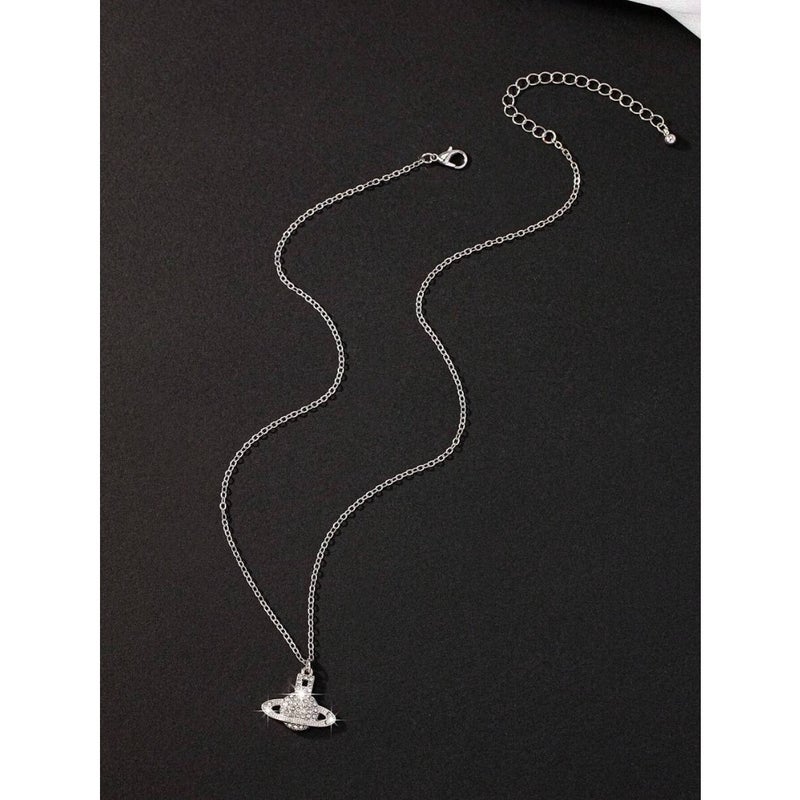 1pc Full Rhinestone Geometric Charm Planet  Necklace - Image 5