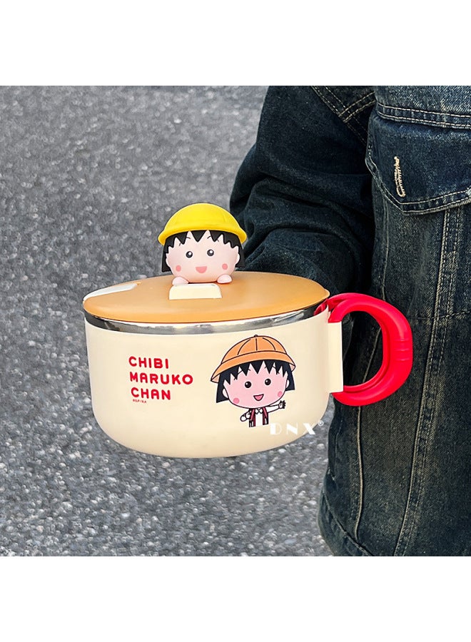 304 Stainless Steel Instant Noodle Bowl Cherry Maruko Student Dormitory Large Round Instant Noodle Cup With Lid Portable Lunch Box-Specifications:Yellow Balls  - Image 1