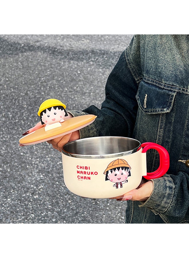 304 Stainless Steel Instant Noodle Bowl Cherry Maruko Student Dormitory Large Round Instant Noodle Cup With Lid Portable Lunch Box-Specifications:Yellow Balls  - Image 3