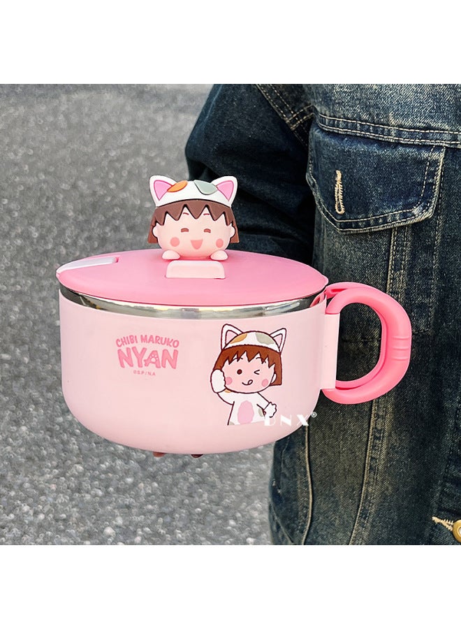 304 Stainless Steel Instant Noodle Bowl Cherry Maruko Student Dormitory Large Round Instant Noodle Cup With Lid Portable Lunch Box-Specifications:Yellow Balls  - Image 4