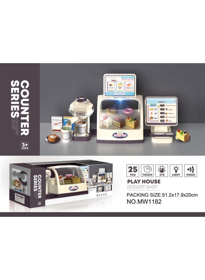 Children's Simulation Ice Cream Pizza Hamburger Juicer Cash Register Coffee Machine Supermarket Shopping Play Toys-Color:3-in -1 Dessert Table (window Box) 1182  - Image 1
