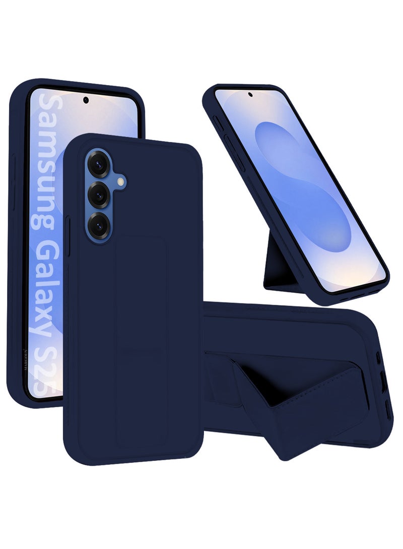 DUSALA Galaxy S25 Case Silicone with Stand Function Finger Grip Case Cover / Dark Blue - Image 1