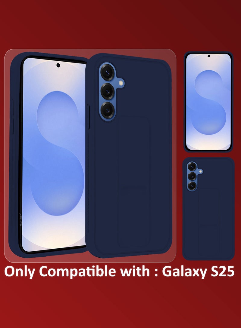 DUSALA Galaxy S25 Case Silicone with Stand Function Finger Grip Case Cover / Dark Blue - Image 2