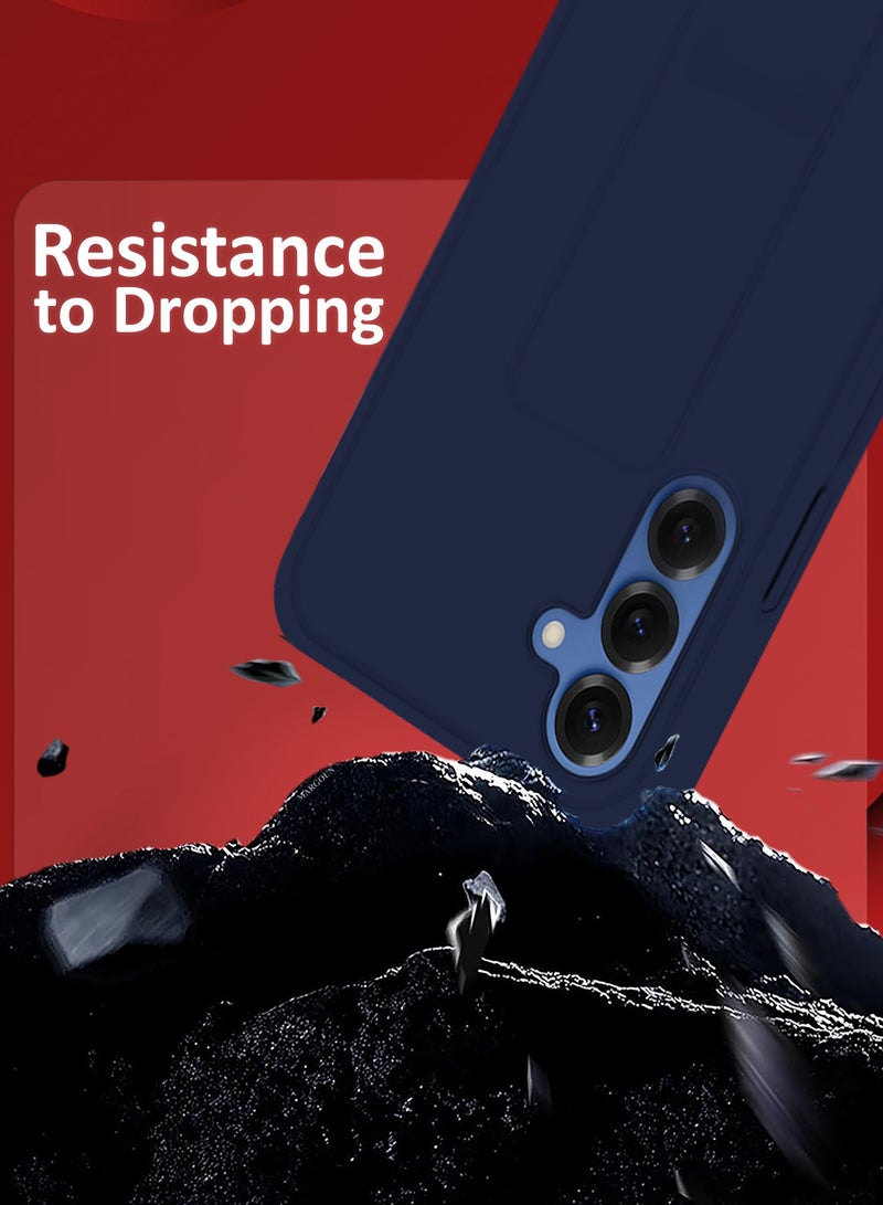 DUSALA Galaxy S25 Case Silicone with Stand Function Finger Grip Case Cover / Dark Blue - Image 4