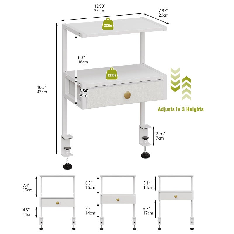 VENNQD Clamp On Desk Shelf, 2-Tier Desktop Organizer, Wood Desktop Supplies Tabletop Book Storage Rack with Adjustable Shelves for Table Working and Gaming Accessories, White - Image 2