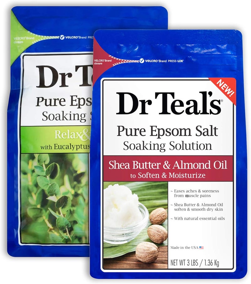 Dr Teal's Dr Teals Epsom Salt Bath Variety Gift Set 2 Pack 3lbs Ea  Relax  Relief Eucalyptus  Spearmint Soften  Moisturize Shea Butter  Almond Oil  Essential Oils Ease Aches  Pains Relieves Stress 