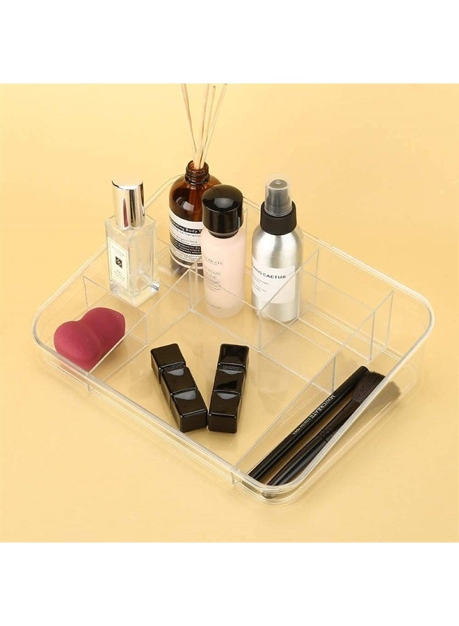 SUNFICON Makeup Tray Organizer Cosmetic Display Case Office Stationery Storage Holder Countertop Storage Unit Makeup Box for Bathroom Drawers,Vanities Office Desk,Washable Crystal Clear Acrylic - Image 1