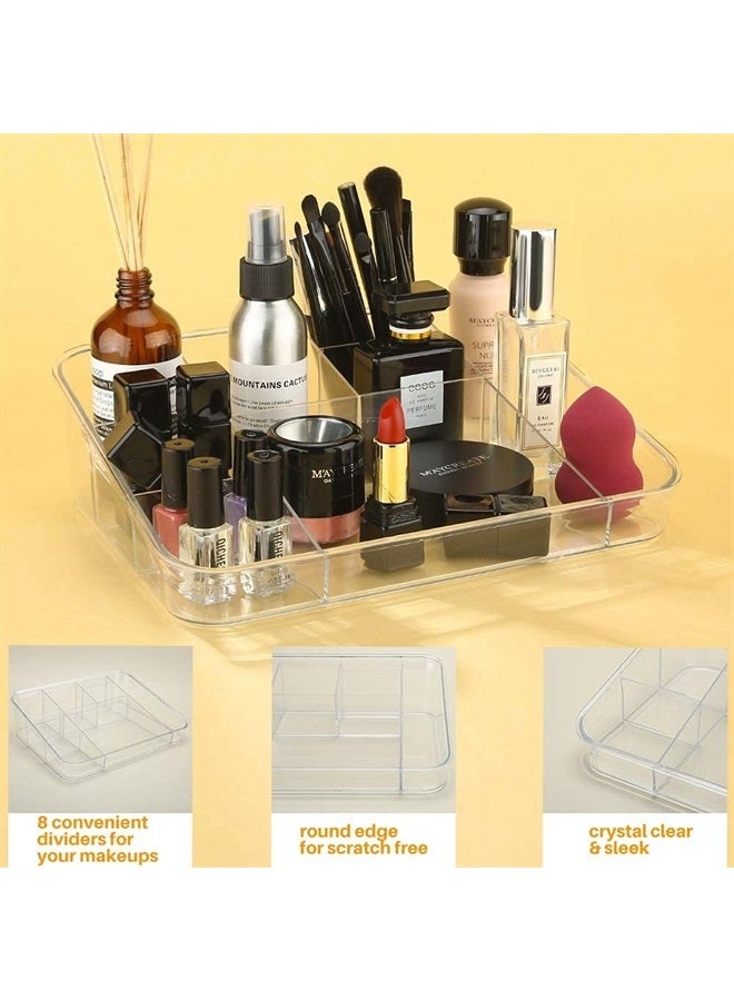 SUNFICON Makeup Tray Organizer Cosmetic Display Case Office Stationery Storage Holder Countertop Storage Unit Makeup Box for Bathroom Drawers,Vanities Office Desk,Washable Crystal Clear Acrylic - Image 2