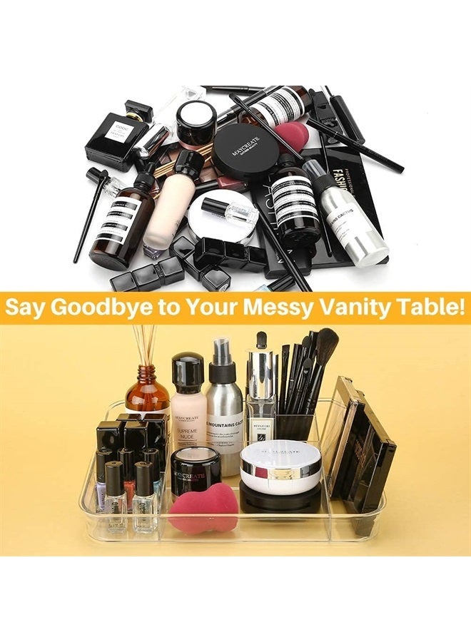 SUNFICON Makeup Tray Organizer Cosmetic Display Case Office Stationery Storage Holder Countertop Storage Unit Makeup Box for Bathroom Drawers,Vanities Office Desk,Washable Crystal Clear Acrylic - Image 3