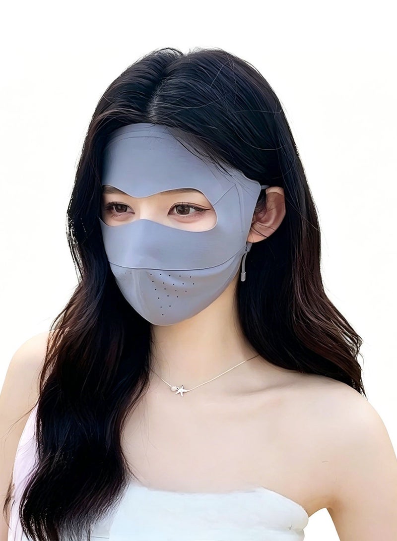 Full-Face Sun Protection Mask, UPF 50+ Face Covers, Breathable Balaclava, Summer UV Protection Outdoor Wear for Women, Grey - Image 1