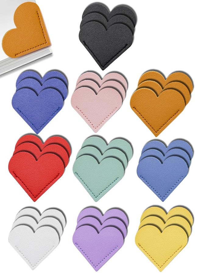 aeloer 30Pcs Leather Heart Book Marks for Women, Cute Heart Bookmark Corner for Book Lovers Gifts - Image 1
