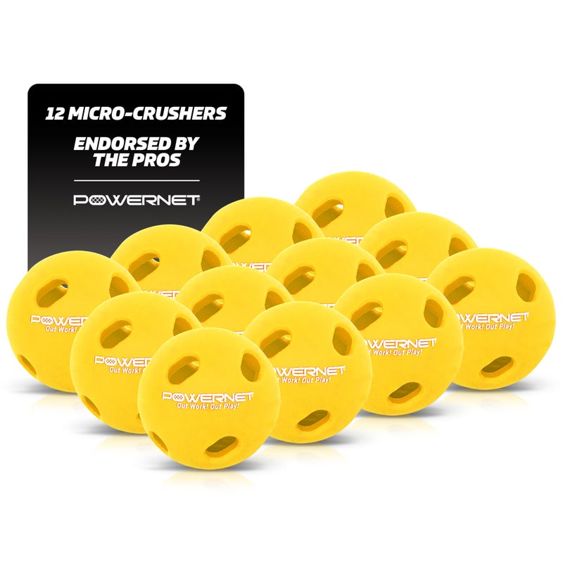 PowerNet Micro Crusher Training Baseballs, Baseball Hitting Trainer for Improved Speed, Power & Coordination, Batting Practice Balls 12PK (Yellow) - Image 1