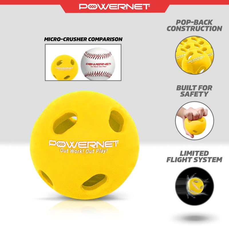 PowerNet Micro Crusher Training Baseballs, Baseball Hitting Trainer for Improved Speed, Power & Coordination, Batting Practice Balls 12PK (Yellow) - Image 3
