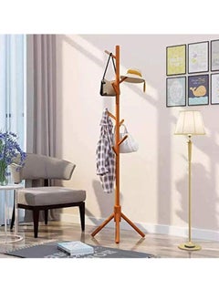 Arabest Wooden Coat Rack Stand with 8 Hooks, Hall Tree Entryway Standing Hat Hanger Coat Rack, Tray Coat Tree Hallway Clothes Rack, Coat Hanger Stand for Clothes, Suits, Scarves, Handbags, Umbrella  - Image 1