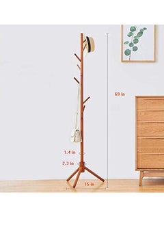Arabest Wooden Coat Rack Stand with 8 Hooks, Hall Tree Entryway Standing Hat Hanger Coat Rack, Tray Coat Tree Hallway Clothes Rack, Coat Hanger Stand for Clothes, Suits, Scarves, Handbags, Umbrella  - Image 5