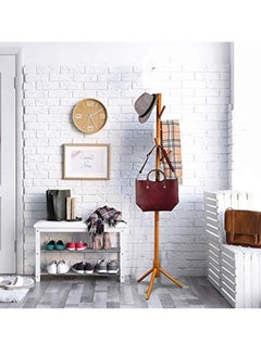 Arabest Wooden Coat Rack Stand with 8 Hooks, Hall Tree Entryway Standing Hat Hanger Coat Rack, Tray Coat Tree Hallway Clothes Rack, Coat Hanger Stand for Clothes, Suits, Scarves, Handbags, Umbrella  - Image 3
