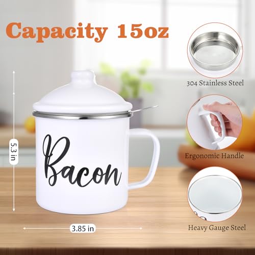 Fondpen Bacon Grease Container with Strainer - 15oz Bacon Grease Saver with strainer,Grease Container For Kitchen Fat Storage, Dishwasher Safe- White - Image 2