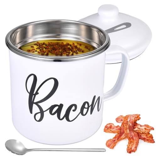 Fondpen Bacon Grease Container with Strainer - 15oz Bacon Grease Saver with strainer,Grease Container For Kitchen Fat Storage, Dishwasher Safe- White - Image 1