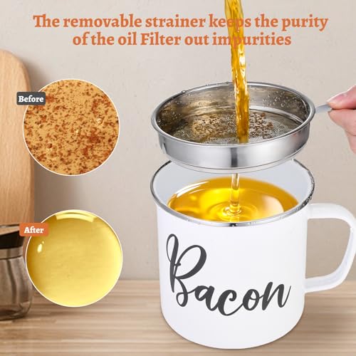 Fondpen Bacon Grease Container with Strainer - 15oz Bacon Grease Saver with strainer,Grease Container For Kitchen Fat Storage, Dishwasher Safe- White - Image 3