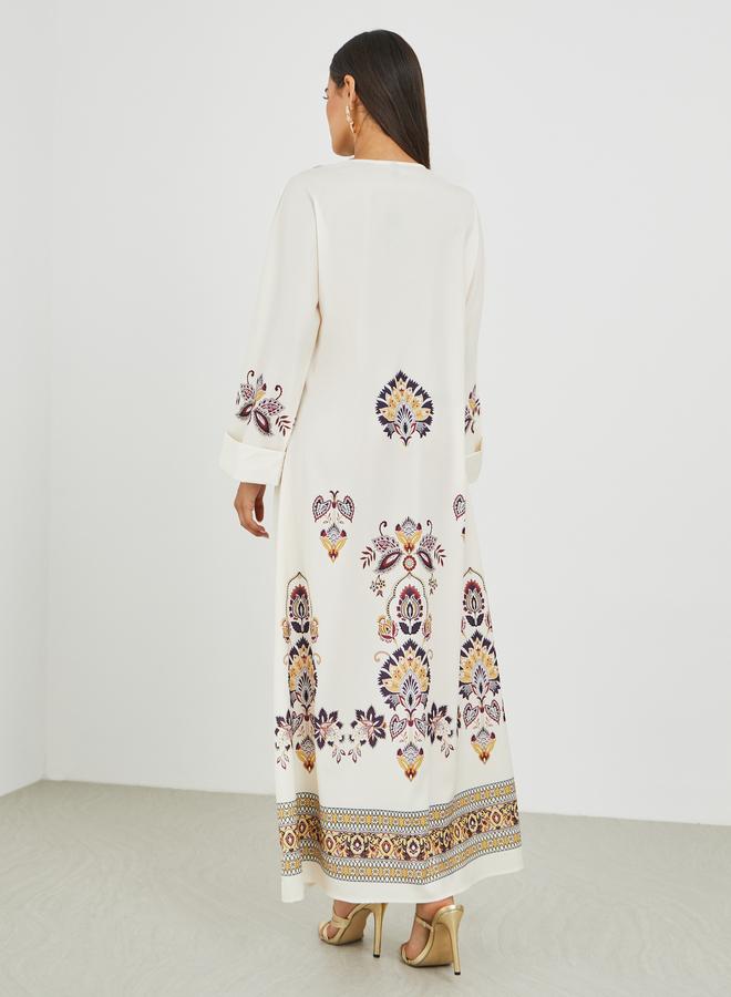Amirah Placement Print Lace Detail Jalabiya - Image 5