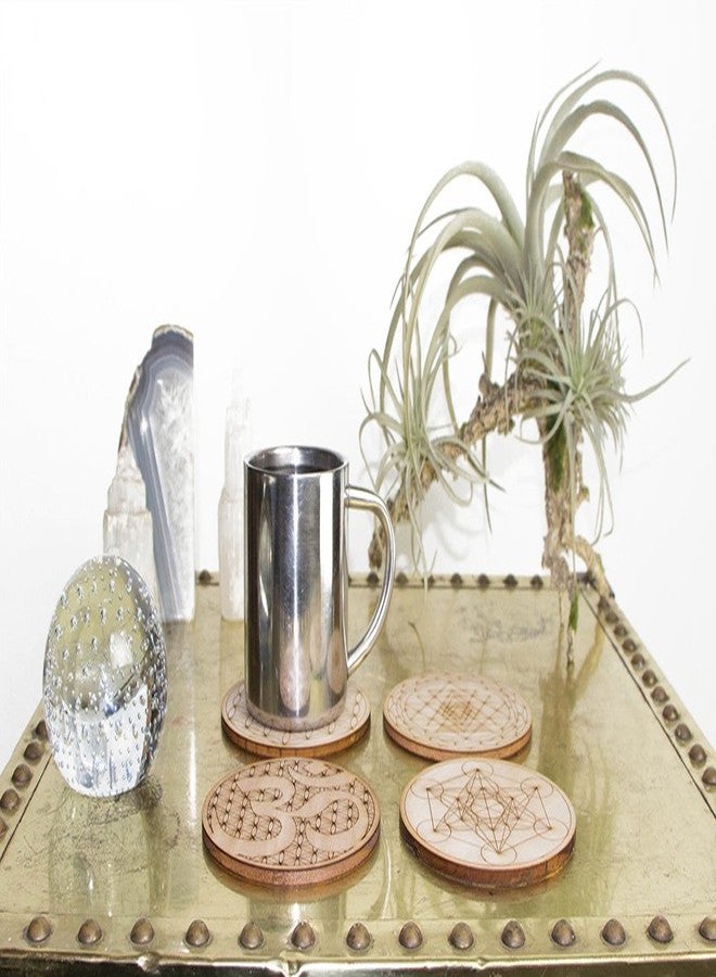 Fourth Level Manufacturing Sacred Geometry Coasters, One Set of Four Includes: 1 Metatrons Cube, 1 Sacred Om, 1 Sri Yantra, 1 Flower of Life, Drinks, Table Decorations for Hot and Cold Beverages, Protect Furniture - Image 3