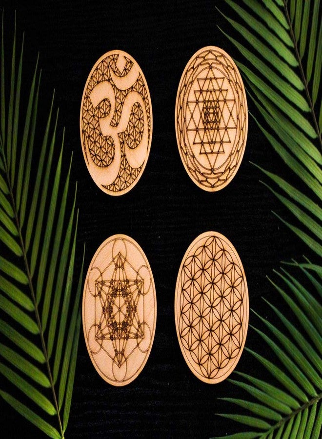 Fourth Level Manufacturing Sacred Geometry Coasters, One Set of Four Includes: 1 Metatrons Cube, 1 Sacred Om, 1 Sri Yantra, 1 Flower of Life, Drinks, Table Decorations for Hot and Cold Beverages, Protect Furniture - Image 4