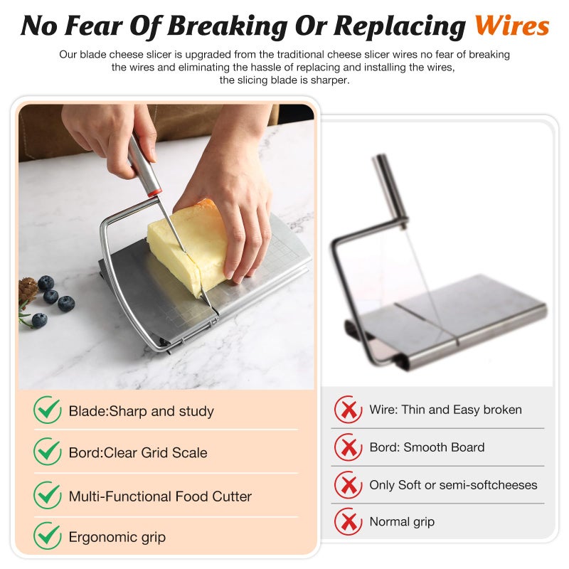 DGLOZE Stainless Steel Cheese Slicer - Multipurpose Cheese Cutter for Block Cheese, Butter, Fruits & Vegetables - Easy to Clean, Dishwasher Safe - Image 3