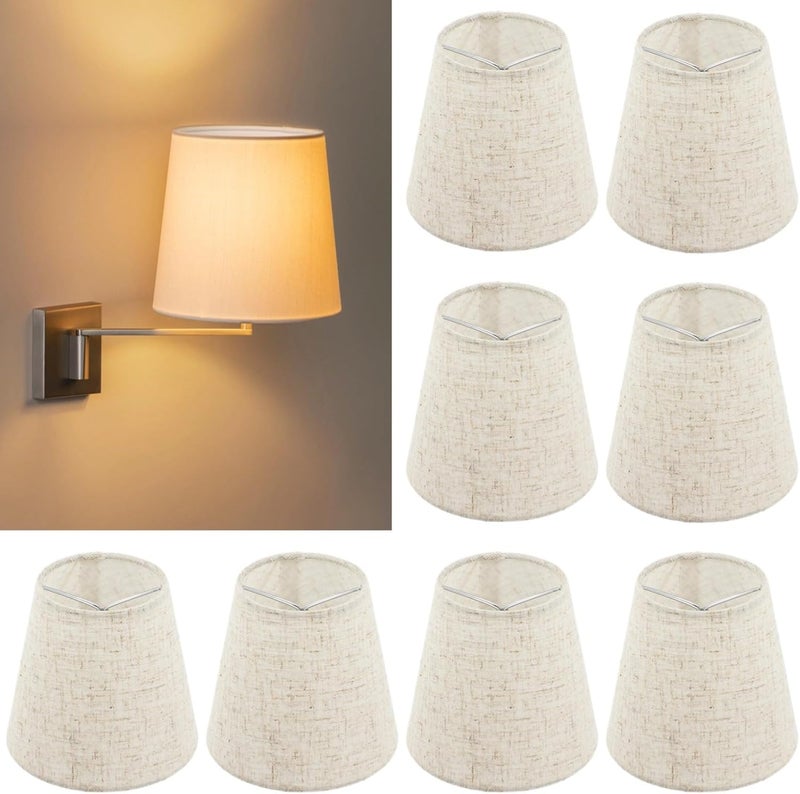 Lnrueg Set of 8 Chandelier Lamp Shades 5 Inch, Mini Barrel Lampshades Clip On for Table Lamp Wall Lamp Replacement, Natural Linen Mini Lamp Shade, 3.5x5x5.5in (Top Height Bottom) - Image 3