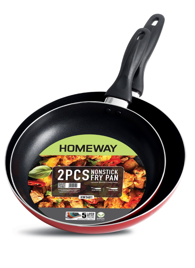Homeway - HOMEWAY Nonstick Frypan Set - 2 Pcs (22cm & 26cm) | Durable Nonstick Cookware for Everyday Cooking | Fry Pan Combo for Gas & Induction Stoves - Image 1