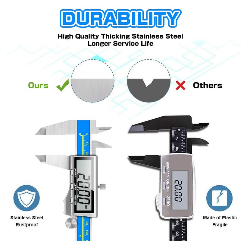 Qfun Caliper Measuring Tool Digital Caliper Industrial Quality Precision Electronic Vernier Caliper Inch/Millimeter Measurement Micrometer for Jewelry - Accuracy Ip54 Waterproof Caliper Measure Tool - Image 4