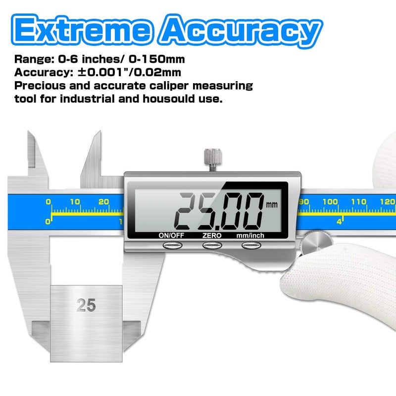 Qfun Caliper Measuring Tool Digital Caliper Industrial Quality Precision Electronic Vernier Caliper Inch/Millimeter Measurement Micrometer for Jewelry - Accuracy Ip54 Waterproof Caliper Measure Tool - Image 3