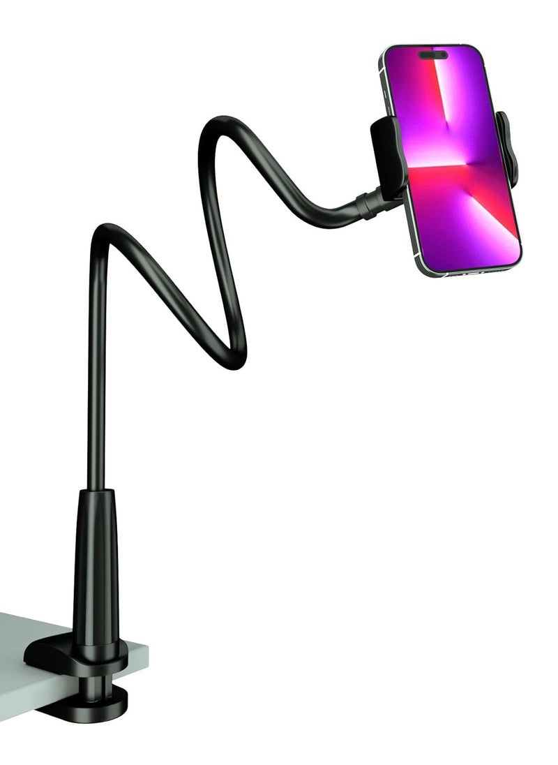 Generic Cell Phone Clip Bed Stand Holder, with Grip Flexible Long Arm Gooseneck Bracket Mount Clamp for Desk, Compatible with iPhone 14 Pro Max XR X 8 7 6 or other 3.5-7" Devices (Black)  - Image 1