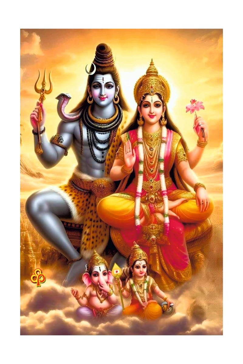 Sky Flying Shiv and Parvati Family Wall Poster for Living Room Bad Room Pooja Room Office Size 30Cm X 46Cm - Image 1
