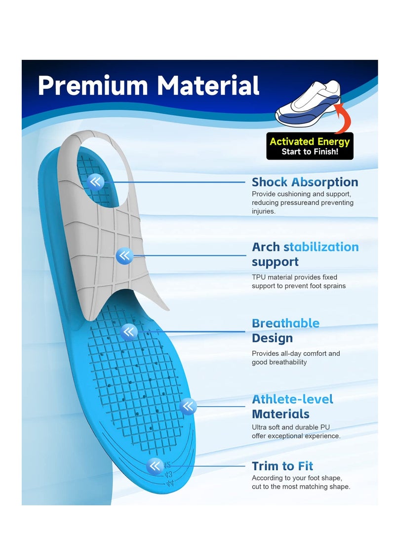 SYOSI نعل داخلي رياضي، نعل داخلي مريح لامتصاص الصدمات وتخفيف آلام القدم، نعل داخلي تقويمي للقدم المسطحة، نعل داخلي لدعم قوس القدم لالتهاب اللفافة الأخمصية للرجال والنساء، مقاس كبير (الرجال 8.5-10.5/ النساء 10-12) - Image 5