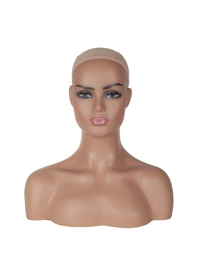 JINGFA Realistic Female Mannequin Head With Shoulder Display Manikin Head Bust for Wigs,Makeup,Beauty Accessories Displaying - Image 1