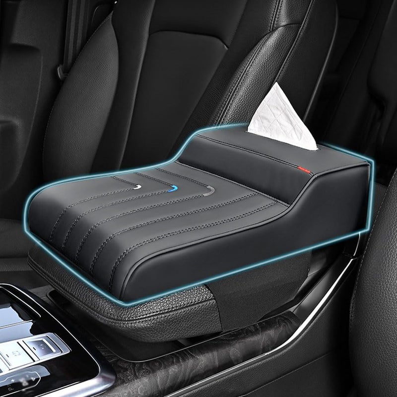 Goodern Car Armrest Support Cushion,Auto Center Console Armrest Pad with Tissue Box Comfortable PU Leather Automotive Elbow Rest Pad Widen Non-Slip Arm Rest Protector Cover Fit for Most Car-Grey - Image 1