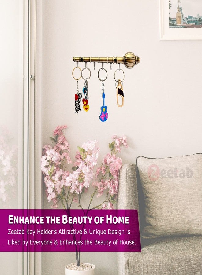 Zeetab Lord Hanuman Gada Key Holder | Bajrangbali Key Stand & Antique Brass Metal 6 Hook Wall Mount Hanger | Home Decor Gift (22x5cm) - Image 4