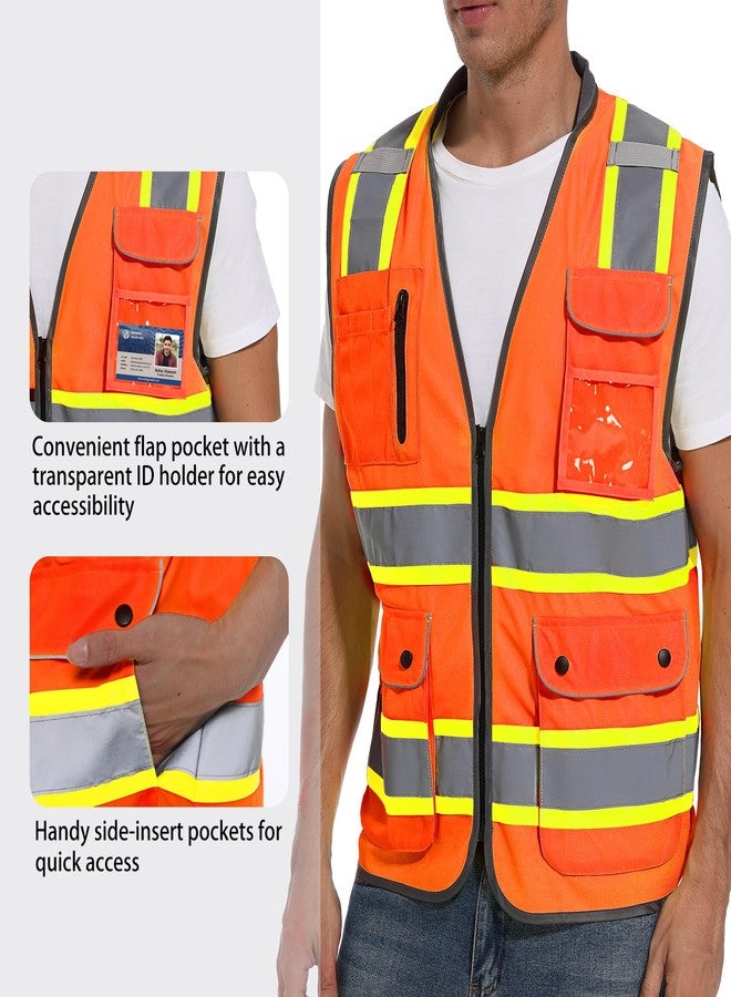 ArcRidge Two-Tone Safety Vest, Multifunctional Pockets, ANSI Compliant., Orange, M - Image 2