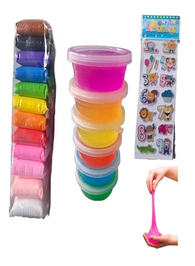 FETE PROPZ Colorful playdough and Slime Set with Cute Sticker for Kids | Slime with air Clay 2 in 1 Combo Set for Kids(6 pcs Slime with Clay)