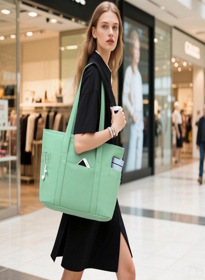 CTWWFS Tote Bag for Women, Travel Essentials Large Tote Bag with Zipper, Top Handle Handbag for Travel, Work, Green, Large - Image 2