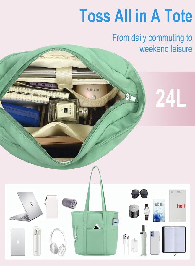 CTWWFS Tote Bag for Women, Travel Essentials Large Tote Bag with Zipper, Top Handle Handbag for Travel, Work, Green, Large - Image 3