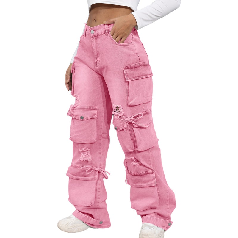 Ryehack Womenâ€™s Baggy Jeans Y2k Cargo Jeans Casual High Waist Baggy Denim Cargo Pants with Pockets Streetwear - Image 1